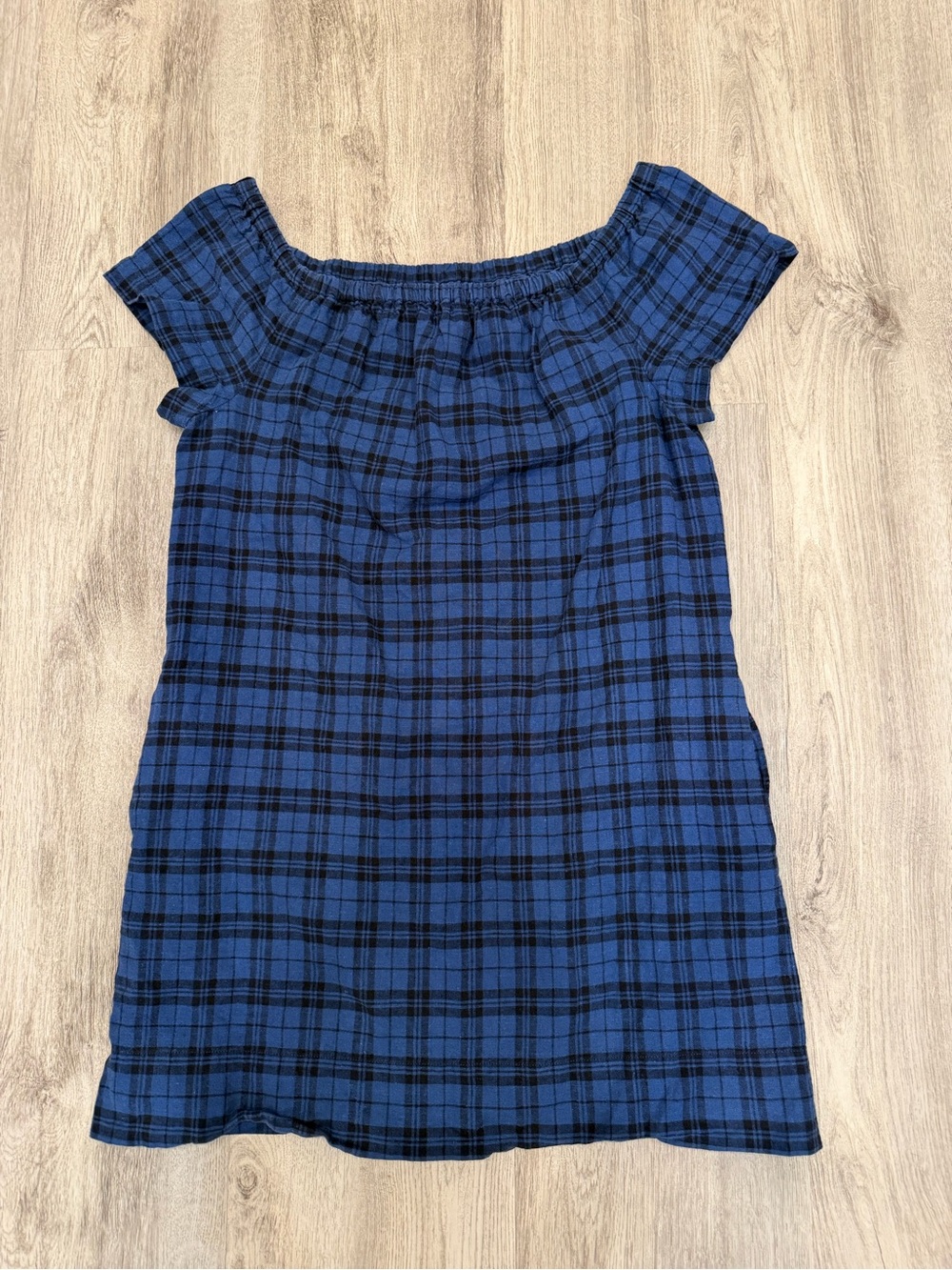 Madewell Blue Plaid Linen Cotton Mini Dress Pockets